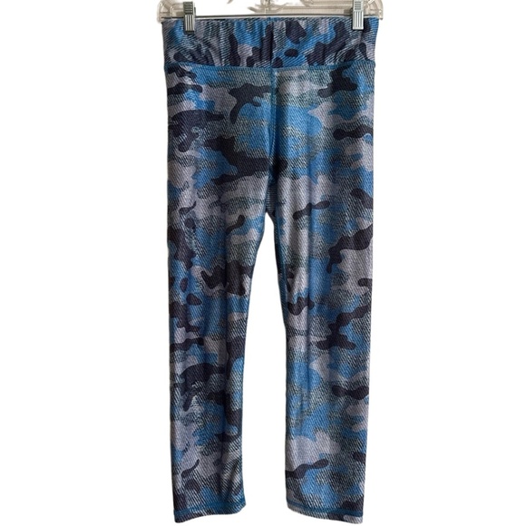 Terez Womens Medium Blue Grey Camouflage Leggings Active Stretch Yoga - Picture 1 of 5